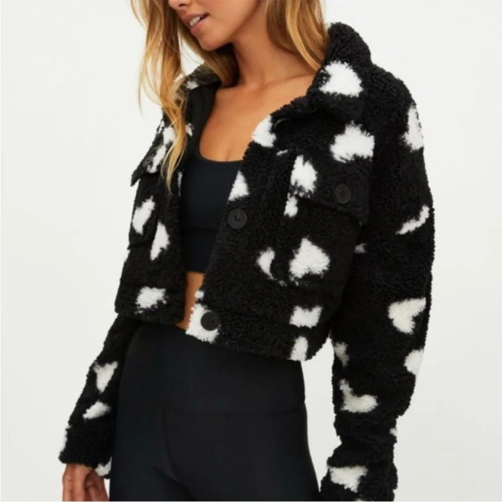 Beach Riot Devin Sherpa heart fuzzy crop jacket - Picture 1 of 16